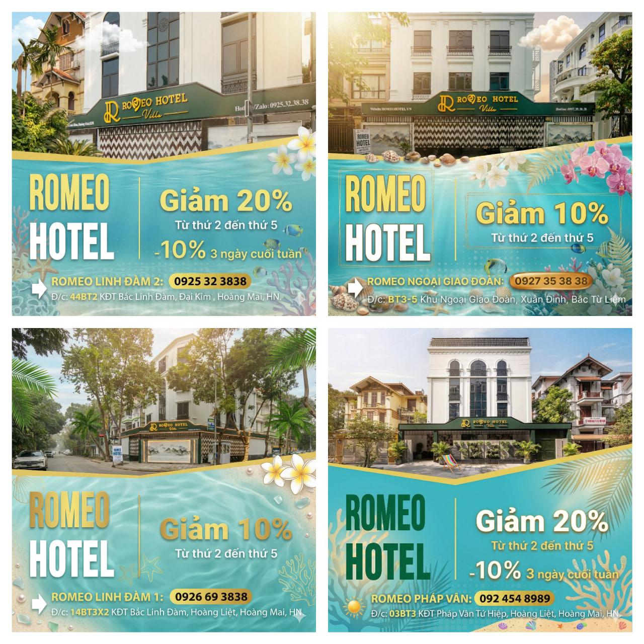 Bảng giá các cơ sở của Romeo Hotel